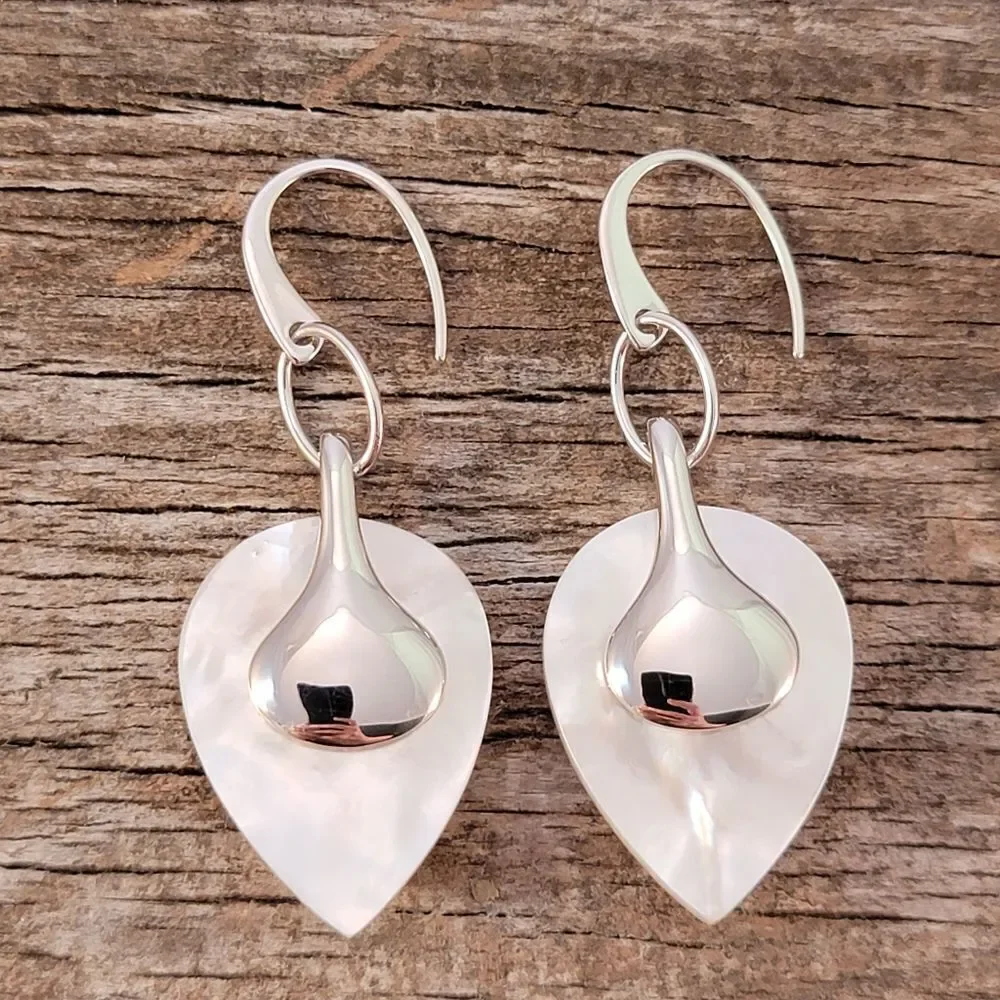 ELLE Sterling Silver Mother Of Pearl Drop Earrings NWOT